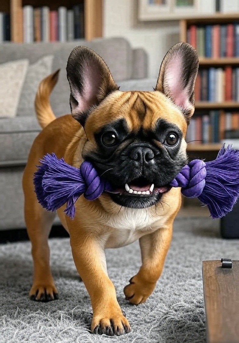frenchie dog purple rope living room